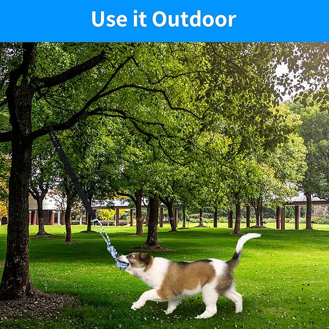 Spring Pole Dog Rope Toys, Tree Bungee Hanging Dogs Toy Interactive Tether Tug Indoor Outdoor Exercise Chewer Ropes Dog Toys, Pull Tug Solo Play Rope for Medium Large Dog