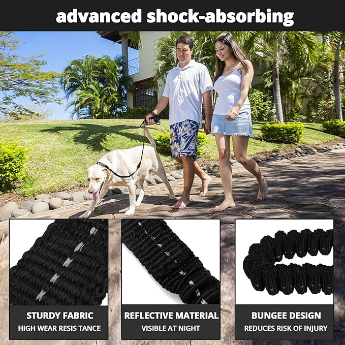 Rope Dog Leash 5 FT: Heavy Duty Leashes with Swivel Lockable Hook Reflective Threads Bungee and Padded Handle - Dog Lead for Large Small Medium Dogs Outside Walking Hiking Black