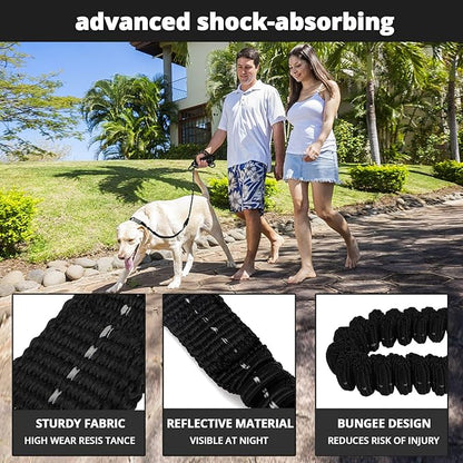 Rope Dog Leash 5 FT: Heavy Duty Leashes with Swivel Lockable Hook Reflective Threads Bungee and Padded Handle - Dog Lead for Large Small Medium Dogs Outside Walking Hiking Black