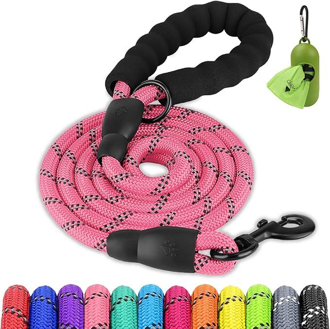 Joytale Dog Leash for Small Dogs, Heavy Duty Nylon Leashes with Comfortable Padded Handle and Highly Reflective Threads, Ideal for Walking and Training, Pink, 6'×3/8''