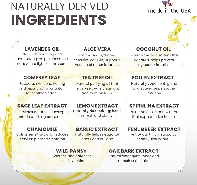 Lillian Ruff Ear Cleaner & Otic Wax Solvent for Dogs with Tea Tree Oil, Bee Propolis & Aloe - Coconut and Lavender Scent - Dissolve Wax and Combat Ear Odors - Safe for Sensitive Ears (4oz)