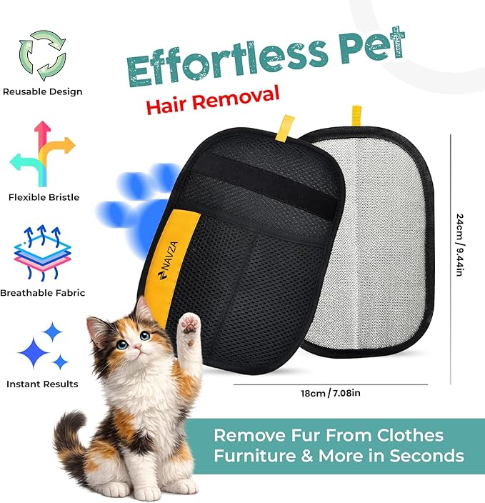 Pet Hair Removal Glove Kit – Electrostatic Pet Hair Remover Glove for Dog & Cat, Upgraded Reusable Magic Brush Pet Hair, Quick Wiping & Washable 2PCS pet Hair Remover Glove with Comb & 2 Hooks