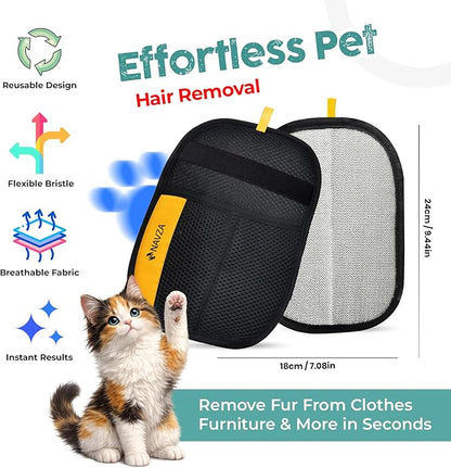 Pet Hair Removal Glove Kit – Electrostatic Pet Hair Remover Glove for Dog & Cat, Upgraded Reusable Magic Brush Pet Hair, Quick Wiping & Washable 2PCS pet Hair Remover Glove with Comb & 2 Hooks