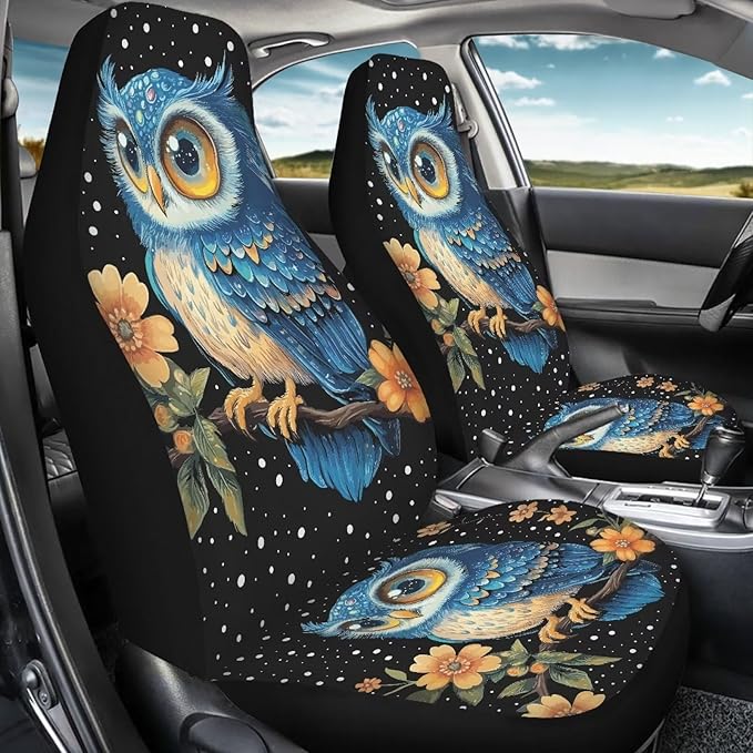 Car Seat Covers for Women Men, Owl Floral Print Car Seat Protector Car Accessories Front Seat Covers Set of 2 Auto Interior Decor for Most Cars,Sedan,Truck Van
