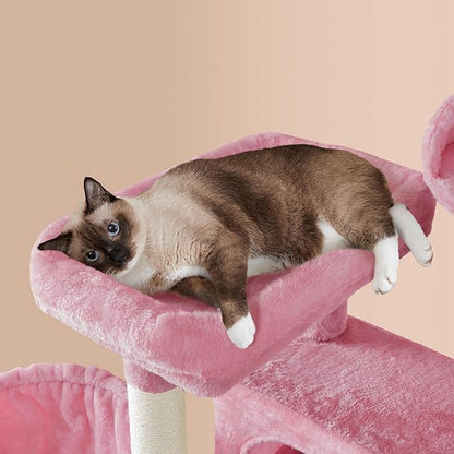 Yaheetech Multi-Level Cat Tree, Large Cat Tower with Condos Platform, Cat House Cat Tree for Medium Cats Pink, 64.5in