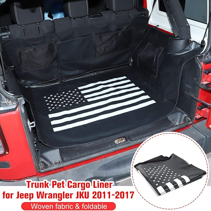 CheroCar for Jeep JK Dog Car Seat Cover Pet Trunk Liner Waterproof Cargo Mat Multipurpose Storage Case Cargo Cover for Jeep Wrangler JK JKU 2007-2018, Interior Accessories, US Flag Style