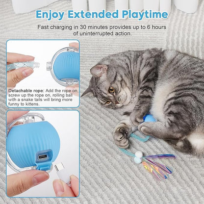 Interactive Cat Toys for Indoor Cats & Dogs, Agile Moving Cat Ball with Elastic Mesh Tail, Rechargeable Enrichment Toys, Smart Automatic Rolling Pet Ball Toys for Bored Indoor Dogs & Cats (Blue)