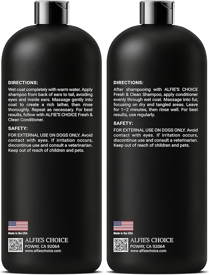 ALFIE'S CHOICE Dog Shampoo for Smelly Dogs | Fresh & Clean Shampoo and Conditioner Set | 16 fl oz Each | Lavender & Rosemary Deodorizing Wash | Odor Control for All Breeds | Made in USA