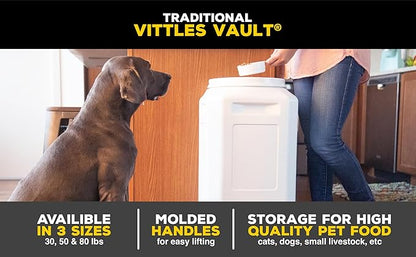 Vittles Vault Traditional Pet Food Storage Container For Dog Kibbles/Bird Seed/Oatmeal/Rice/Flour/Cereal, BPA Free Plastic, Sealed Airtight For Cat Food, Up To 50 lb, Made in USA, With Scoop, Gray