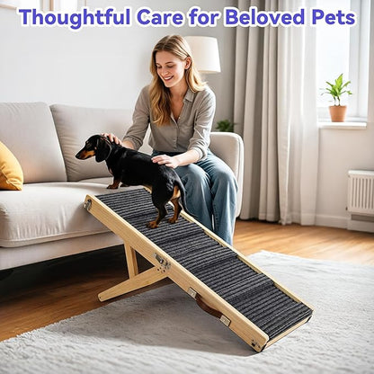 Pawaboo Foldable Dog Ramp, Small Dog Ramp for Couch Low Bed, 4 Adjustable Height from 13'' to 21", Stable Pet Steps with Non-Slip Pad, Portable Pet Ramps Use for Couch Sofa Stairs, Wood
