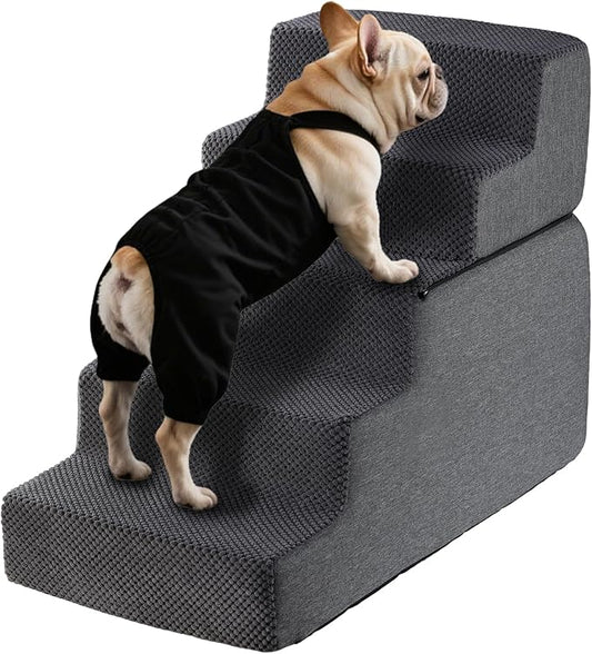 Dog Stairs for Small Dogs & Cats 22.5" H, 5-Step Non-Slip Dog Steps for Bed, Sofa and Chair, Pet Stairs with High Density Foam, Grey
