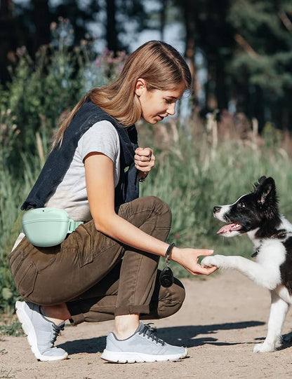 heouvo Dog Treat Pouch with Training Clicker, Upgrade Stronger Magnetic Closure to Avoid Spilling, 1.67 Cup Silicone Treat Bag Fanny Pack with Waist Belt for Pet Training Walking (Green)