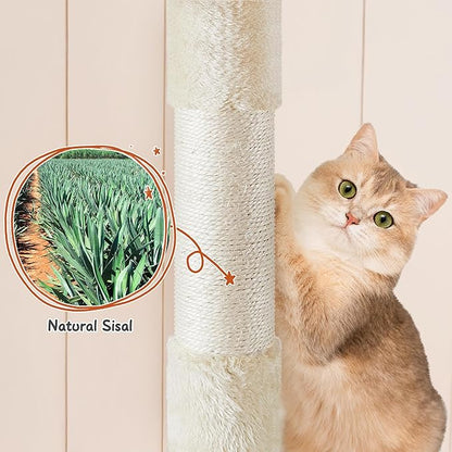 Yaheetech 76.5in Multi-Level Large Cat Tree, Big Cat Tower with 3 Condos, Cozy Plush Perches, 9 Sisal Scratching Posts and Ladder, Activity Center for Large Kitties, Beige