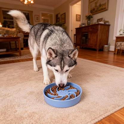 Ceramic Slow Feeder Dog Bowl, 1.5 Cup Dog Food or 20oz Water, Slow Eating Bowl for Small Breed, Maze Puzzle Feeder for Fast Eaters, Anti-Choking Stop Bloat, Non-Slip BPA Free (Blue)