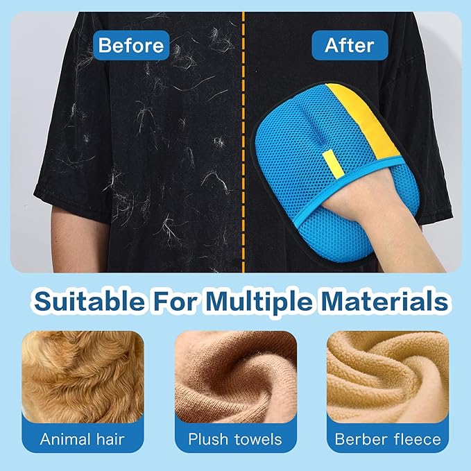 3pc Pet Hair Removal Gloves, Reusable Cats & Dogs Pet Hair Removal Tool,Efficient Pet Hair Removal Electrostatic Gloves is Suitable for Clothes, Sofas, Beds and Carpets (Blue)