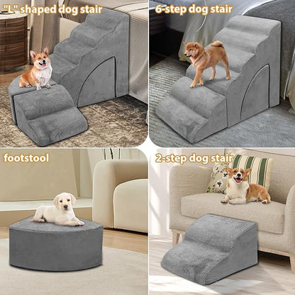 Dog Stairs for High Beds up to 32" H, A.FATI 6 Step Pet Ramp with Machine Washable Cover, Non-Slip Dog Steps for Bed for Small/Medium/Old Dogs, 30D Foam Pet Stairs