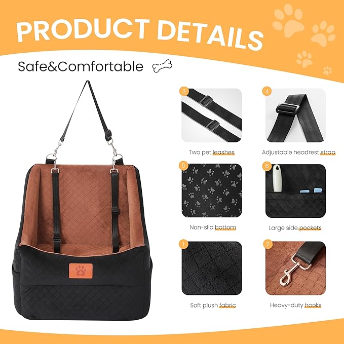 Dog Car Seat for Medium Dogs Up to 35lbs, Pet Booster Seat with 2 Safety Belts, Detachable Washable, Non-Slip Stable Base, Portable Puppy Car Seat for Travel & Outdoor Daily Use