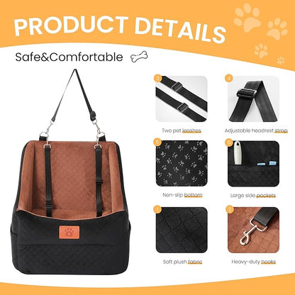 Dog Car Seat for Medium Dogs Up to 35lbs, Pet Booster Seat with 2 Safety Belts, Detachable Washable, Non-Slip Stable Base, Portable Puppy Car Seat for Travel & Outdoor Daily Use