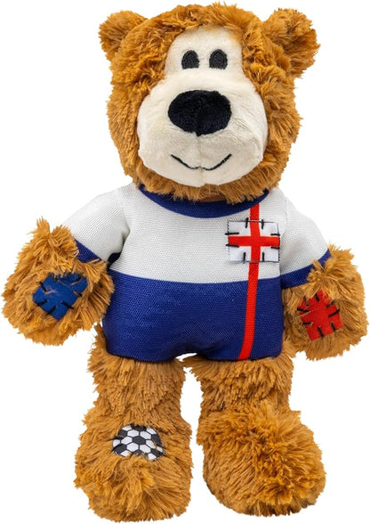 KONG Wild Knots Bear Soccer Player Dog Toy – England – National Team Jersey Inspired – International Tournament Edition – Plush Rope Toy with Squeaker, Medium/Large