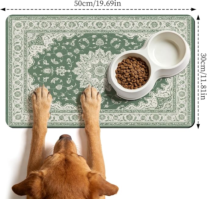 Dog Cat Food Mat - Absorbent Anti Slip Dog Bowl Mats for Food and Water, Quick Dry Cat Feeding Matts for Floors, Diatomite Pet Dish Placemat Accessories Supplies, Bohemia Style, 12 * 20in