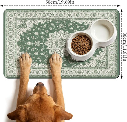 Dog Cat Food Mat - Absorbent Anti Slip Dog Bowl Mats for Food and Water, Quick Dry Cat Feeding Matts for Floors, Diatomite Pet Dish Placemat Accessories Supplies, Bohemia Style, 12 * 20in