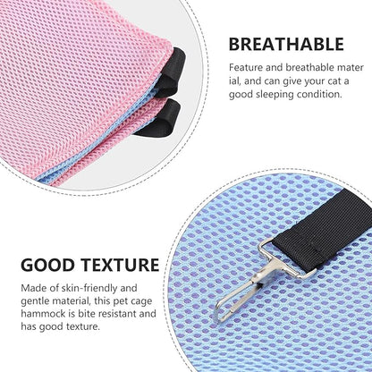 BESTYASH Cat Hammock for Cage Hanging Small Pet Mesh Bed Reversible Breathable Double-Sided Hammock with Hooks for Cats and Small Animals, Size M, Pink Blue