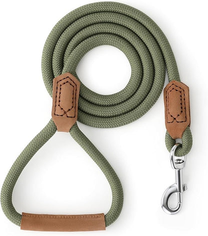 Mile High Life Leather Dog Leash, Heavy Duty Strong Genuine Leather Handle Rope Leash Soft and Comfortable for Small Medium Large Dogs (Olive Green, 60 Inch)