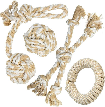 Dog Rope Toy 4 Pack - Dog Rope Toys for Large Dogs - Indestructible Natural Cotton Chew Toys for Aggressive Chewers - Tough Tug of War Dog Toys for Boredom, Teeth Clean