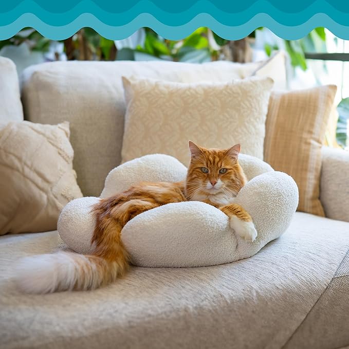 Catstages Purrfect Petals Flower Cat Bed with Plush Support and Raised Sides, White, 21 in - Secure, Soft, Comfortable Bed for Cats and Kittens