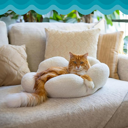 Catstages Purrfect Petals Flower Cat Bed with Plush Support and Raised Sides, White, 21 in - Secure, Soft, Comfortable Bed for Cats and Kittens