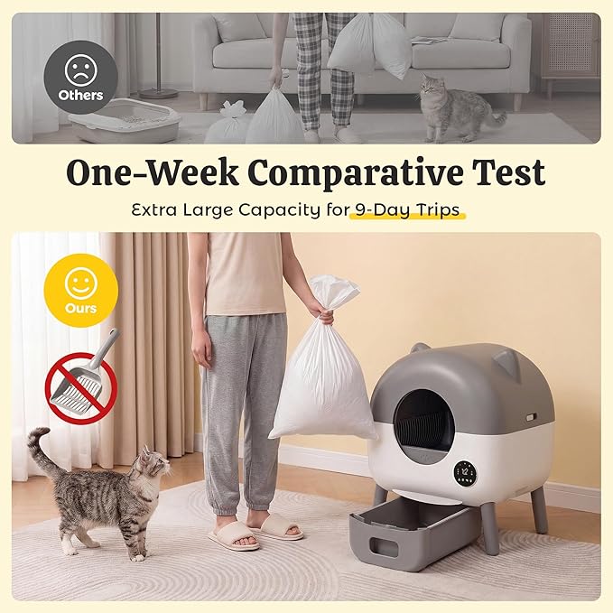 WARCAT Automatic Self-Cleaning Cat Litter Box, Two-Tone Color Design, Large Capacity Smart Litter Box with APP Control & Safety Sensors, Includes 1 Roll Garbage Bags (Grey)