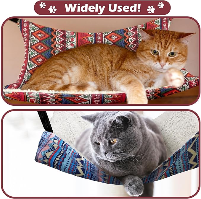 Jetec 2 Pack Cat Hammock for Cage, Catio Accessories Reversible Soft Cats Bed with Adjustable Straps and Hooks Double-Sided Linen and Fleece Hanging Hammock for Cats, Kitten(Ethnic Pattern,M)