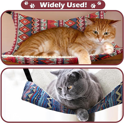 Jetec 2 Pack Cat Hammock for Cage, Catio Accessories Reversible Soft Cats Bed with Adjustable Straps and Hooks Double-Sided Linen and Fleece Hanging Hammock for Cats, Kitten(Ethnic Pattern,M)