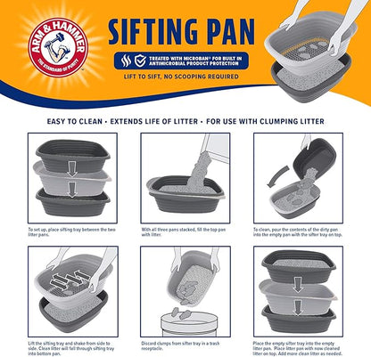 Arm & Hammer Large Sifting Litter Box Scoop Free Cat Litter Tray with Microban, Made in USA