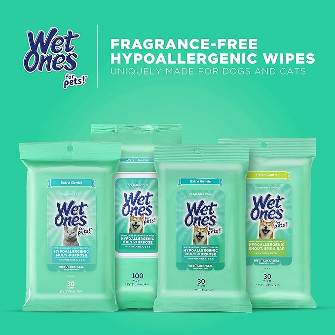 Wet Ones for Pets Extra Gentle Dog Wipes with Witch Hazel for Snout, Eye, Ear - Fragrance-Free Wipes for Dogs with Wet Lock Seal, 30 Count - 8 Pack