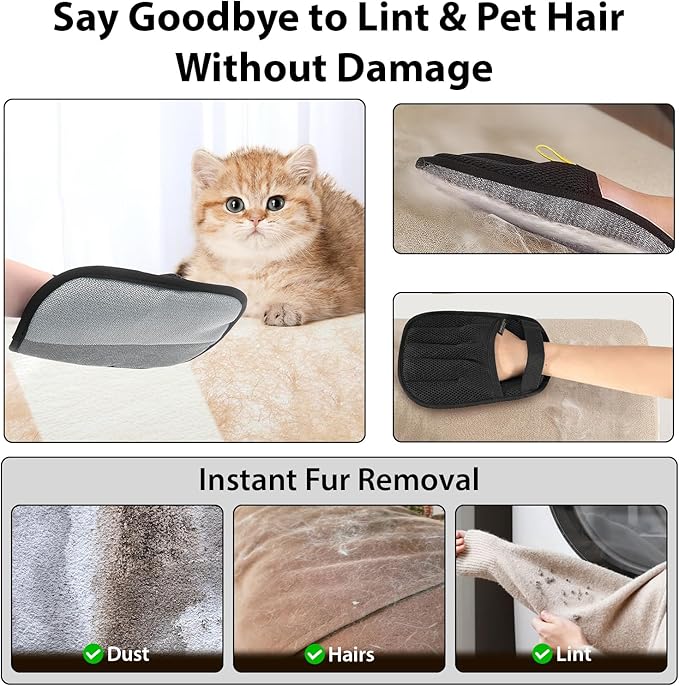 VIMALIFE Pet Hair Removal Glove for Dogs and Cats, Quick Cleaning Electrostatic Hair Remover, Reusable for Sofa, Carpet, Clothing & Car Seats, Easy Fur Cleaning Tool for Home & Travel, Black