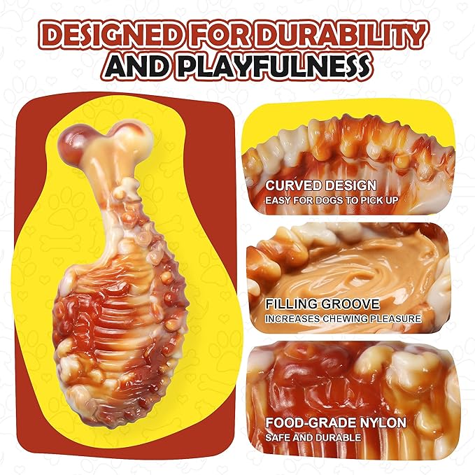 Dog Chew Toys for Aggressive Chewers,3 PCS Tough Dog Toys for Medium and Large Breed, Real Bacon Flavored Best Dog Toys to Keep Them Busy, Reduce Boredom, Hard Dog Bones for Teeth Cleaning(Yellow)