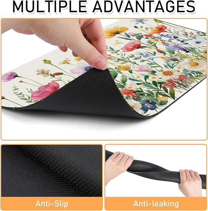 Dog Cat Food Mat - Absorbent Anti Slip Dog Bowl Mats for Food and Water, Quick Dry Cat Feeding Matts for Floors, Diatomite Pet Dish Placemat Accessories Supplies, Wildflower Style, 16 * 24in
