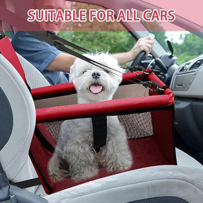PetsHome Dog Car Seat Foldable Dog Car Booster Seat Waterproof Breathable Oxford Travel Bag for Small to Medium Dogs, Puppies, and Pets-Pure Red