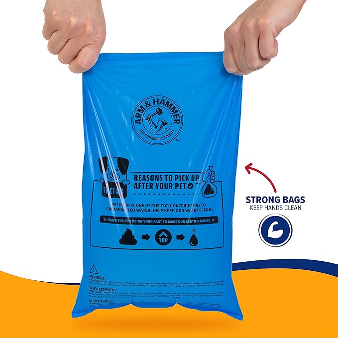 Arm & Hammer Easy-Tear Disposable Dog Poop Bag Refills, Fresh Scent Odor Control, Blue, 90 Dog Poop Bags 7 x 2.5 Inches