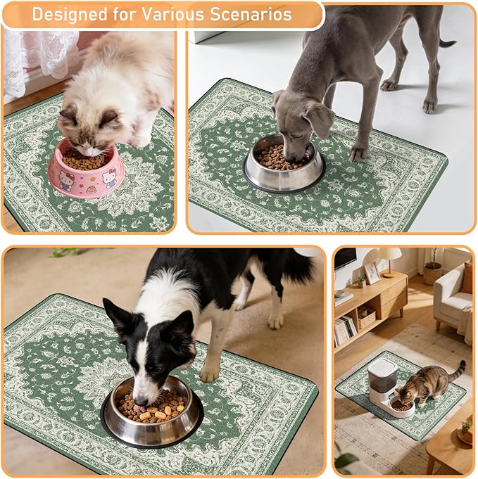 Dog Cat Food Mat - Absorbent Anti Slip Dog Bowl Mats for Food and Water, Quick Dry Cat Feeding Matts for Floors, Diatomite Pet Dish Placemat Accessories Supplies, Bohemia Style, 12 * 20in