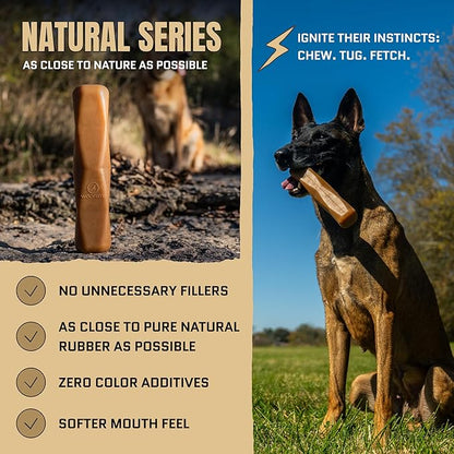 Virtually Indestructible Dog Stick Toy - Natural Series - Lifetime Replacement - Durable Chew Toy for Aggressive Chewers - Safe Non-Toxic Natural Rubber - Chew, Tug & Fetch - Med/Large, 8”x2”