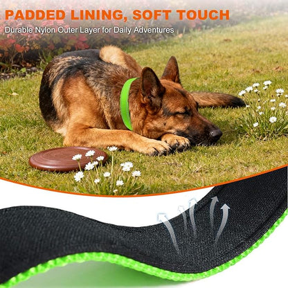 Taglory Reflective Dog Collar with Safety Locking Buckle, Soft Neoprene Padded Dog Collar for Large Dogs, Metal D-Ring, Adjustable Nylon Neck Strap for Daily Walking, Training & Running, Green, L
