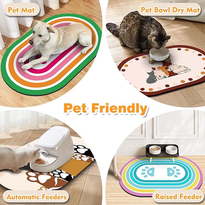 Dog Feeding Mat 24''x16'', Absorbent Pet Food Mat, No Stains Quick Dry Pet Water Mat Protect Floor, Cat Dog Water Bowl Mat for Messy Drinkers, Non-Slip Rubber Base Pet Placemats for Food and Water