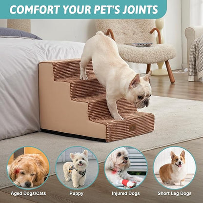 Dog Stairs for Small Dogs, 17.7" Extra Wide Right-Angle Pet Stairs for Couch and Beds, Anti-Slip Dog Steps for Old Cats and Lowrider, 17.7x23.6x17.7 inch,Light Brown