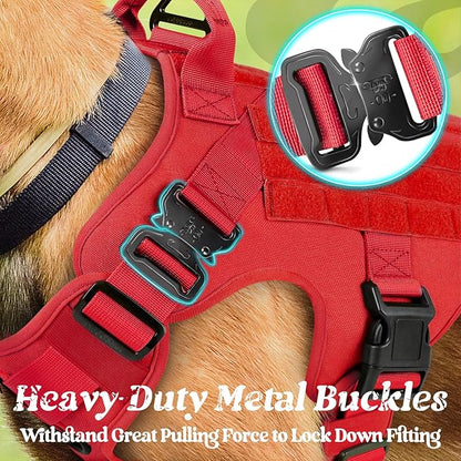 rabbitgoo Tactical Dog Harness Medium Sized, Heavy Duty Pet Harness with Handle, No-Pull Service Vest Medium Breed, Adjustable Military Dog Vest for Training Hunting Walking, Red, M