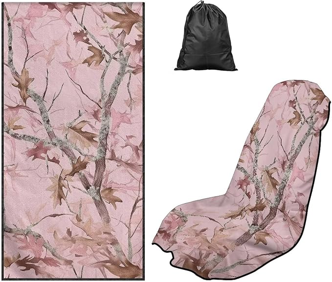 SEANATIVE Car Seat Towel Covers - Breathable Sweat Absorbing Automotive Seat Protectors for Gym, Camping & Pet Transport (Fits SUV/Truck), Camo Hunting Pink Print