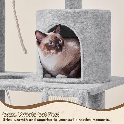 Yaheetech 63.5in Multi-Level Cat Tree Tower Condo with Scratching Posts, Platform & Hammock, Cat Activity Center Play Furniture for Kittens, Cats, and Pets