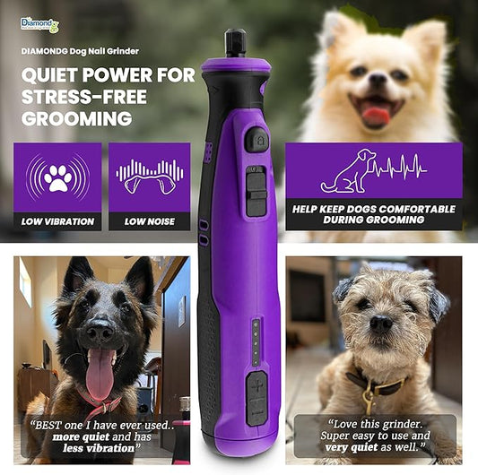 Diamondg Cordless Dog Nail Grinder with Quiet Sound & LED Tip for Large & Small Dogs, 4hrs. Runtime - Electric Dog Nail Trimmer, Heavy Duty Rotary Tool Alternative to Toenail Clippers & Filers
