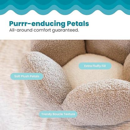 Catstages Purrfect Petals Flower Cat Bed with Plush Support and Raised Sides, Tan, 21 in - Secure, Soft, Comfortable Bed for Cats and Kittens